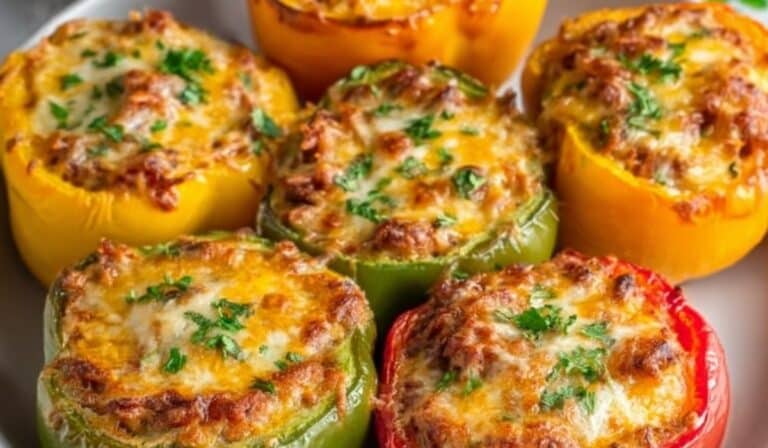 Easy Stuffed Bell Peppers baked with cheese and herbs