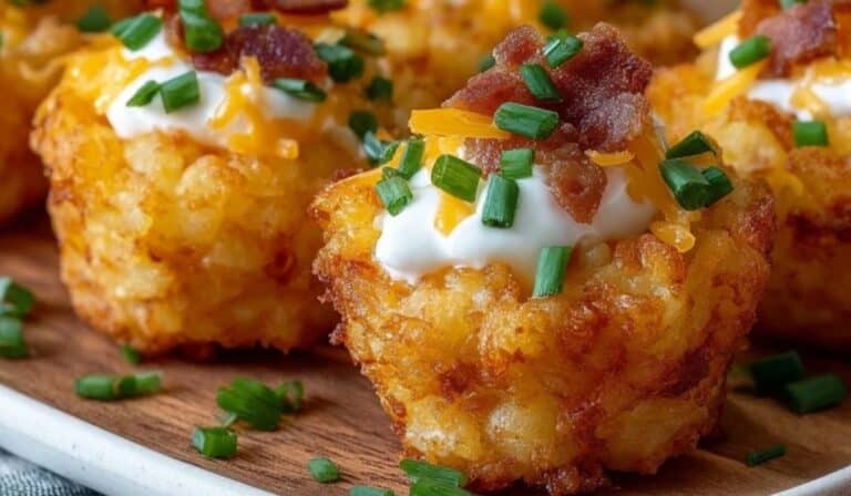 Tater Tot Appetizer Cups with cheese, bacon, and sour cream
