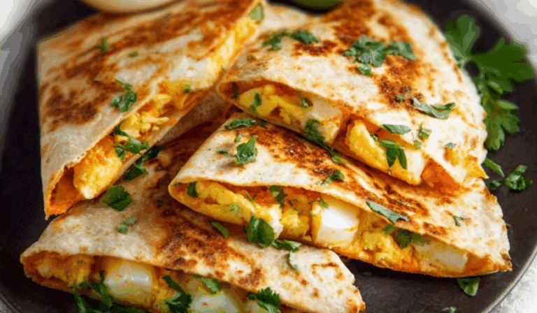 Featured Egg Quesadilla with melted cheese and fresh herbs