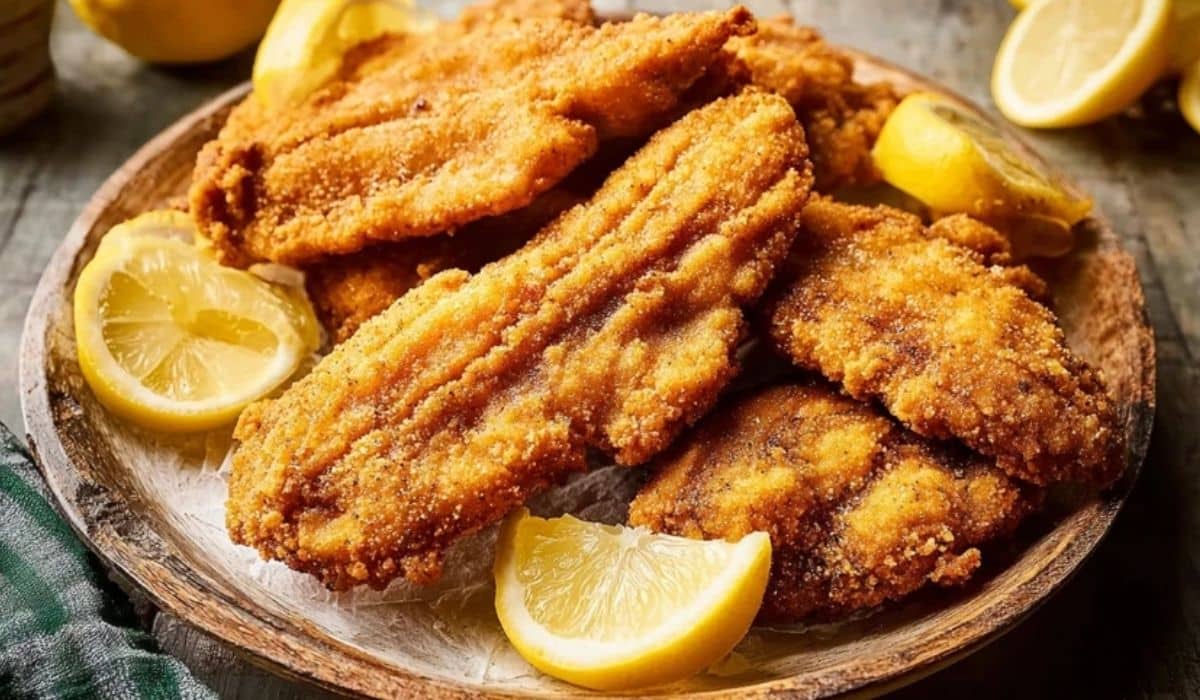 Crispy Southern Fried Catfish served with lemon wedges