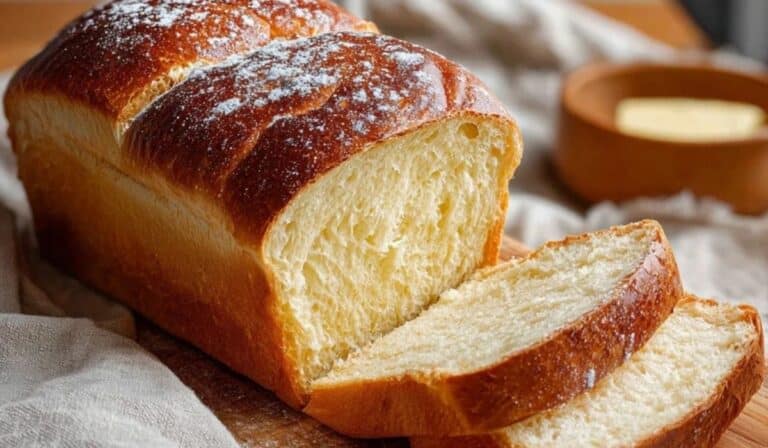 No-Fail Amish White Bread freshly baked with soft, fluffy slices