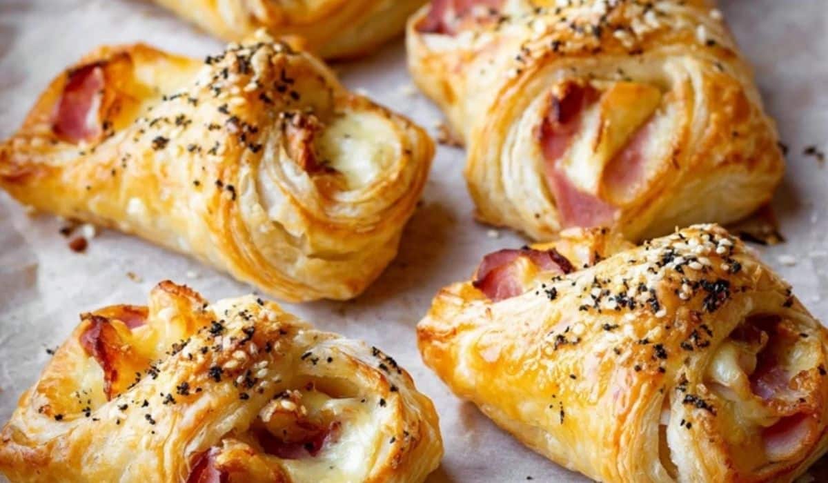 Ham and Cheese Puff Pastry Bundles baked golden with cheese and ham filling
