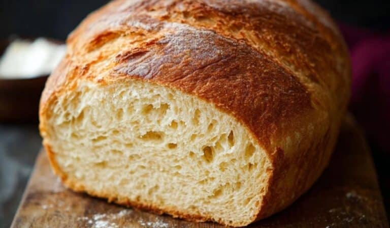 Quick and Easy One Hour Bread Recipe fresh loaf on wooden board