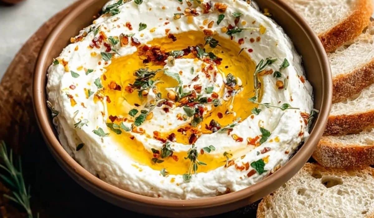 Spicy Ricotta Dip with Hot Honey served with toasted sourdough