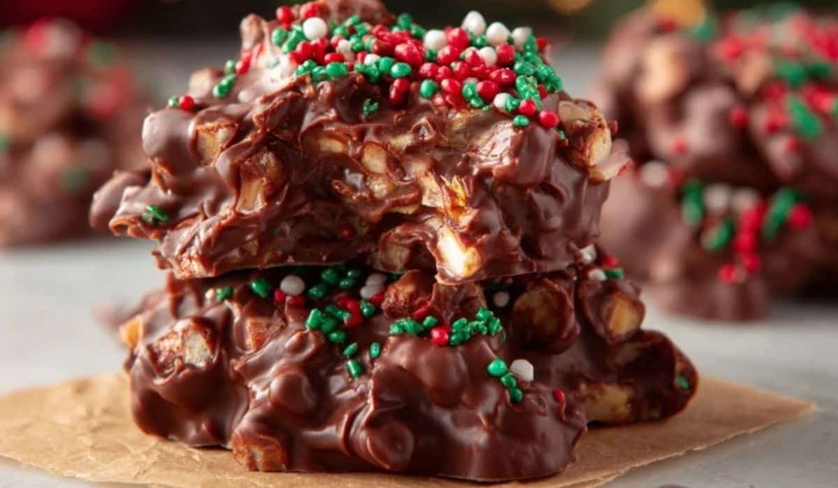 5 Minute Christmas Crock Pot Candy on a festive holiday table