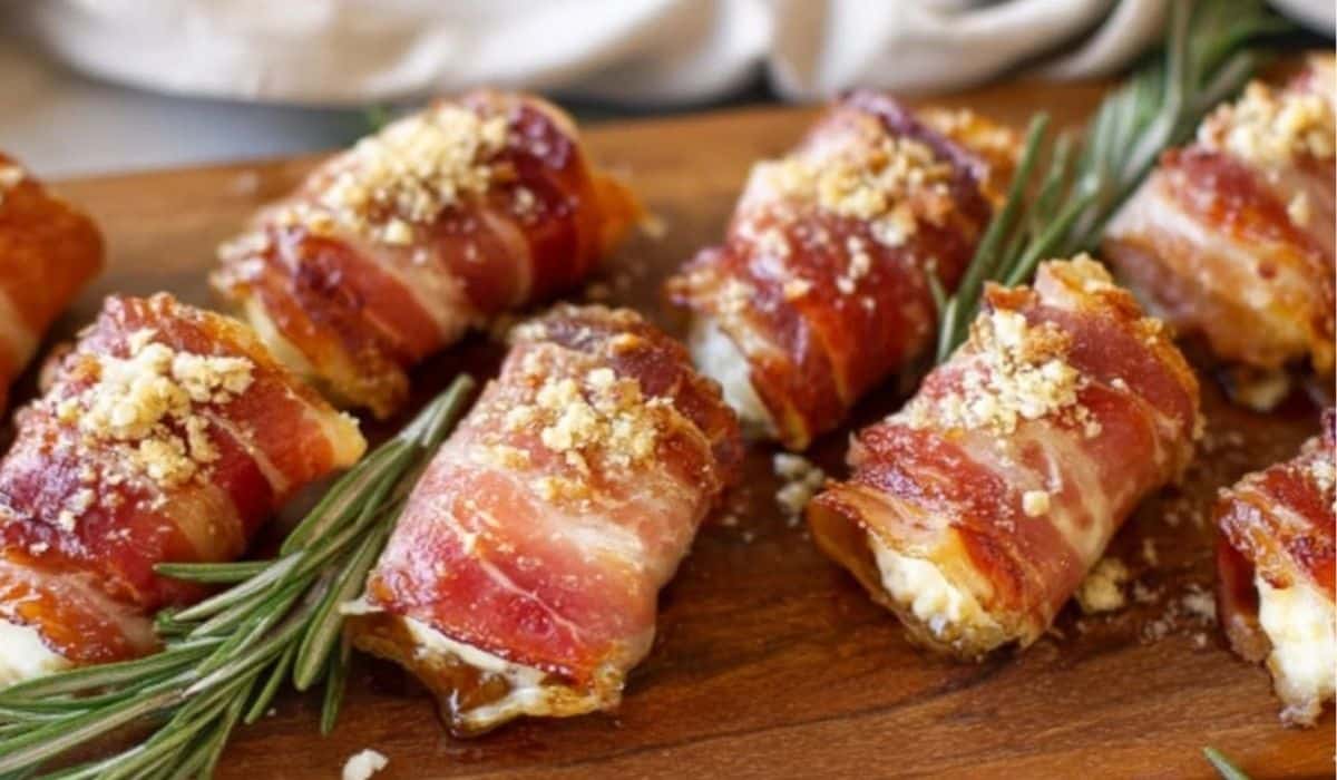 Crispy Prosciutto Wrapped Boursin Cheese Appetizer on holiday platter