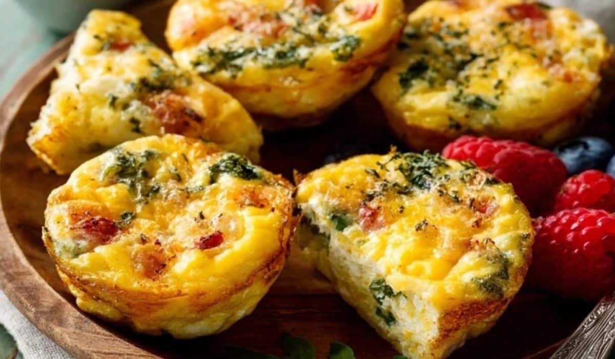 Breakfast Egg Muffins (Frittata Muffins) served on a rustic tray