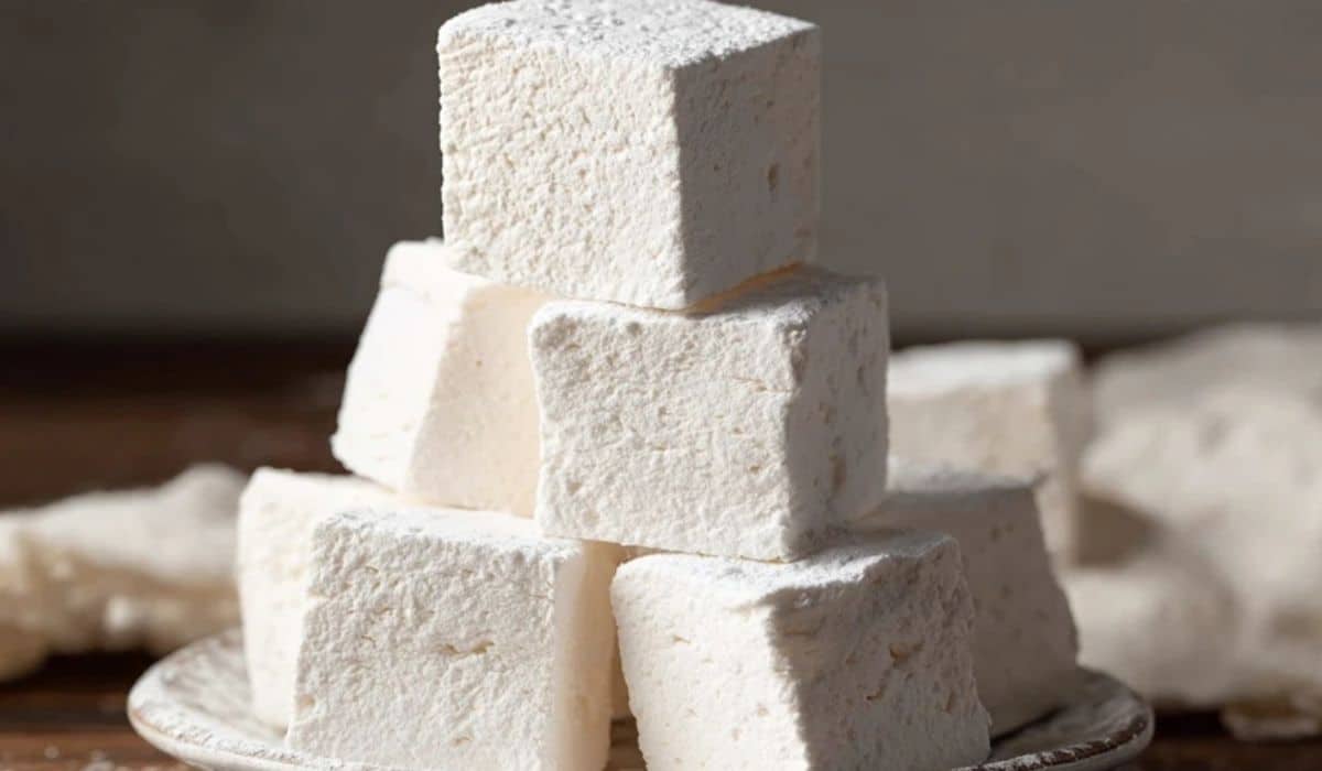 Homemade Marshmallows on rustic plate