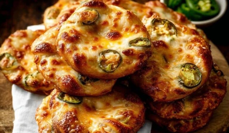 Jalapeño Cheddar Soft Pretzels stacked on a rustic board