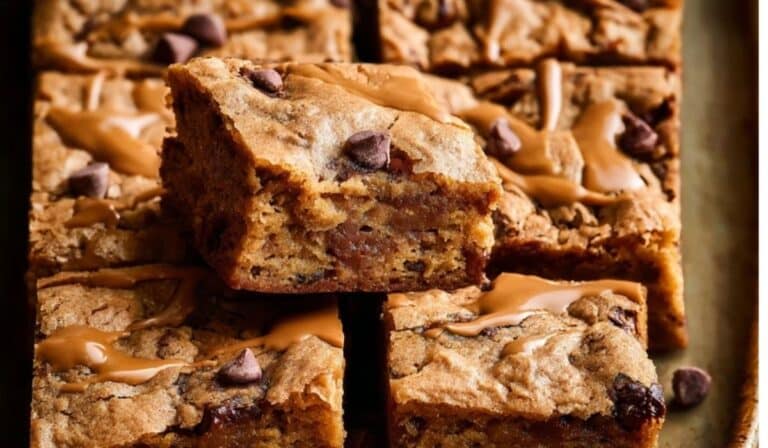 Milk Chocolate Mocha Blondies on ceramic plate