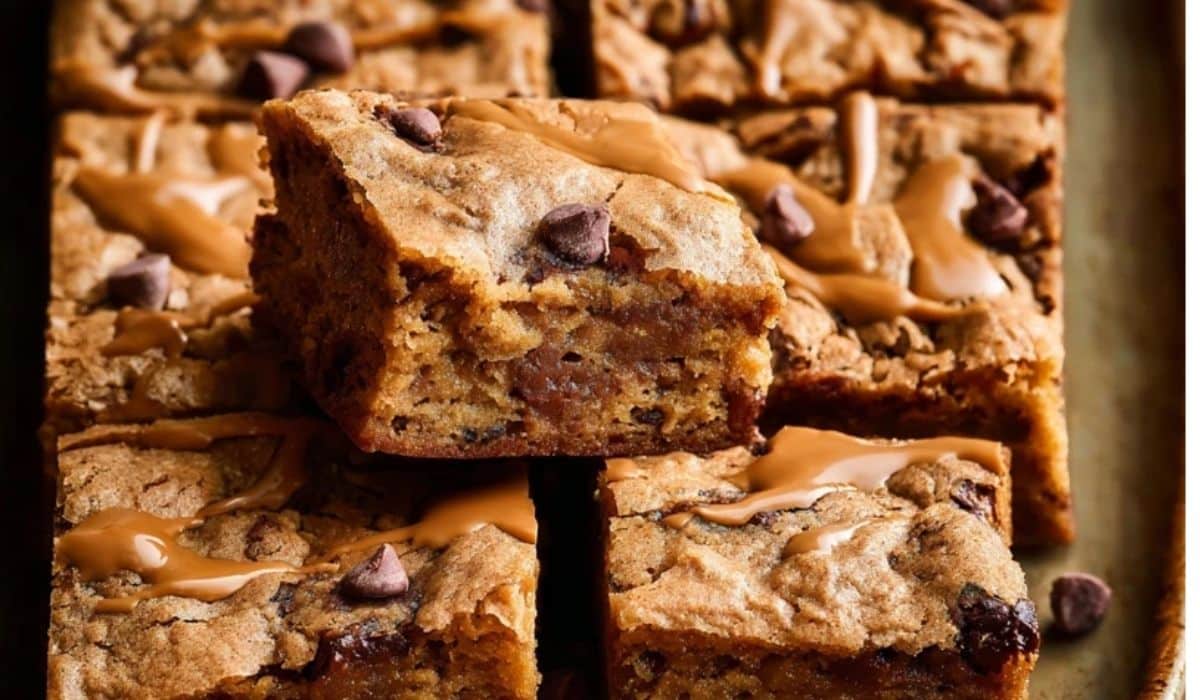 Milk Chocolate Mocha Blondies on ceramic plate