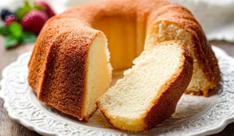 Perfect Cream Cheese Pound Cake served on white plate