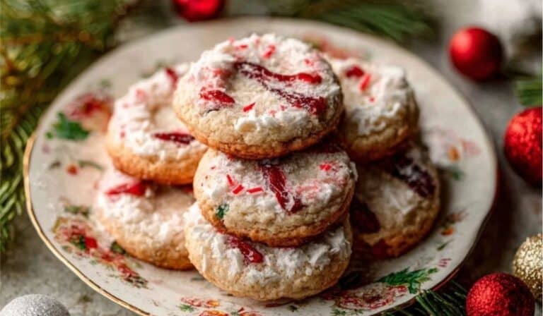 Santa’s Whiskers Cookies served on a holiday platter