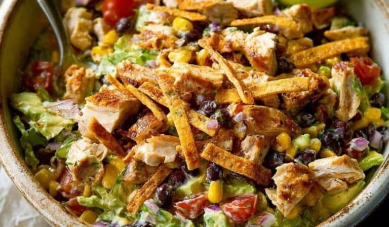 Southwestern Chopped Chicken Salad in a rustic bowl