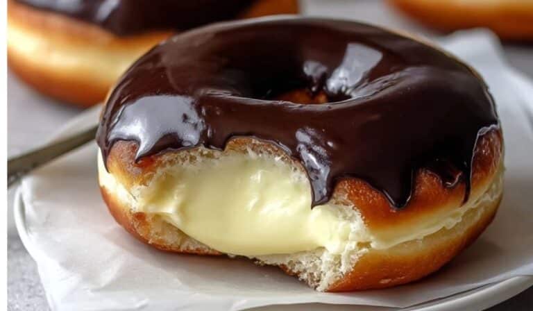 Easy Gluten-Free Air Fryer Boston Cream Donuts served on a white plate