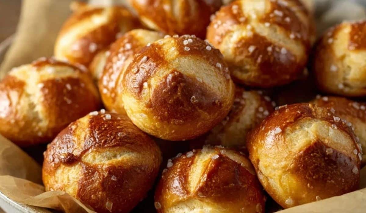 Soft and Chewy Gluten-Free Pretzel Bites in rustic serving basket