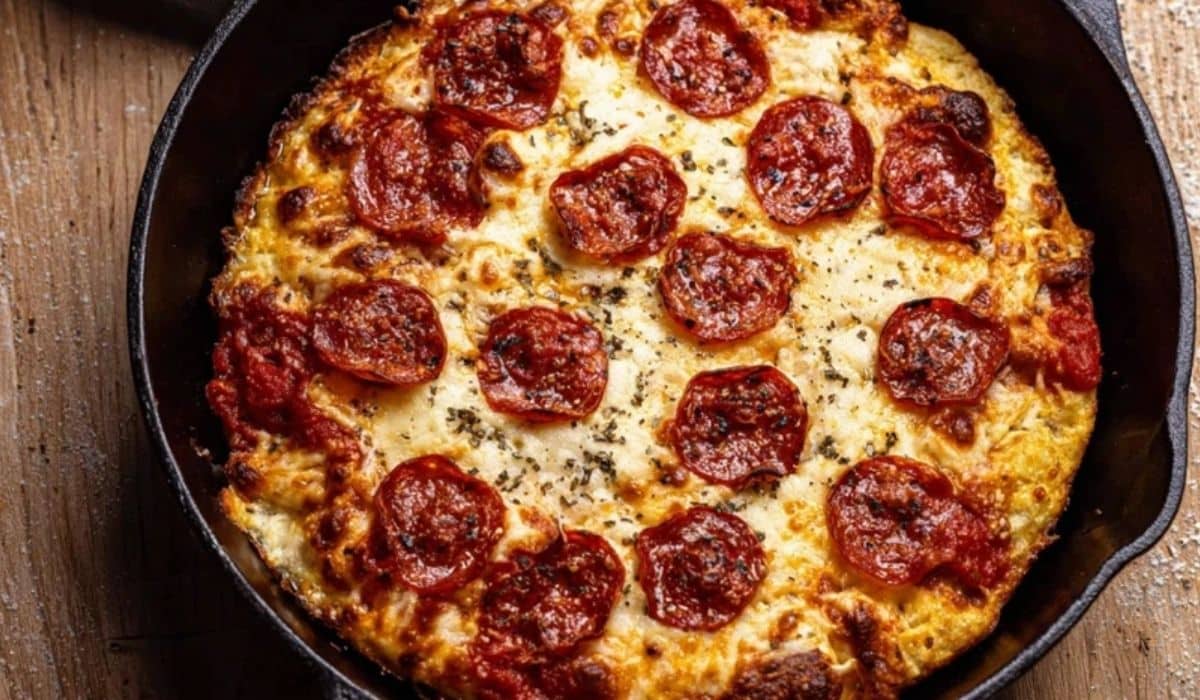 Cast Iron Skillet Pizza with crispy crust served hot