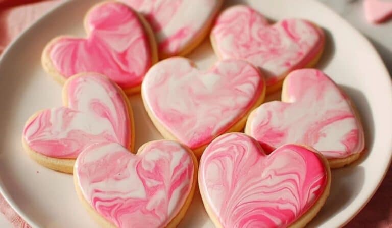 Marbled Pink Valentine's Day Sugar Cookies on plate