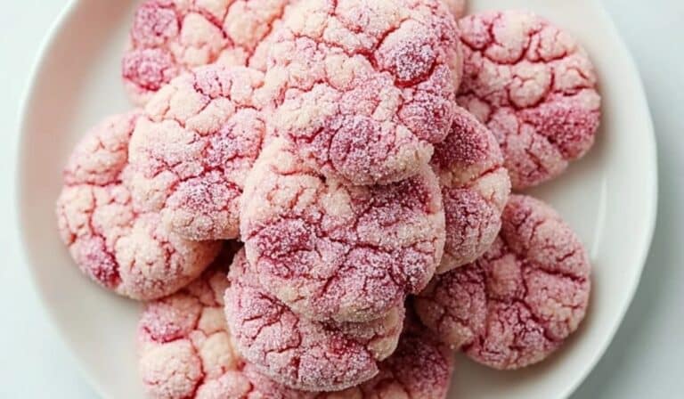 Raspberry Sugar Cookies arranged on dessert plate