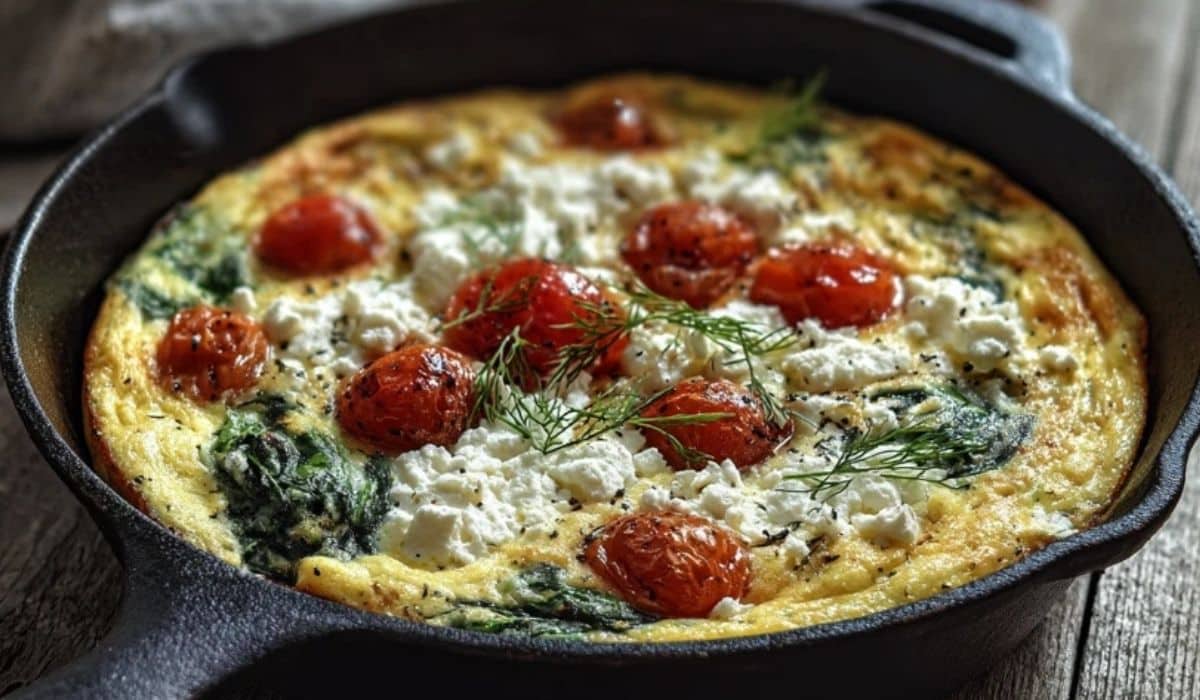 Fluffy egg white frittata with feta fresh from the oven